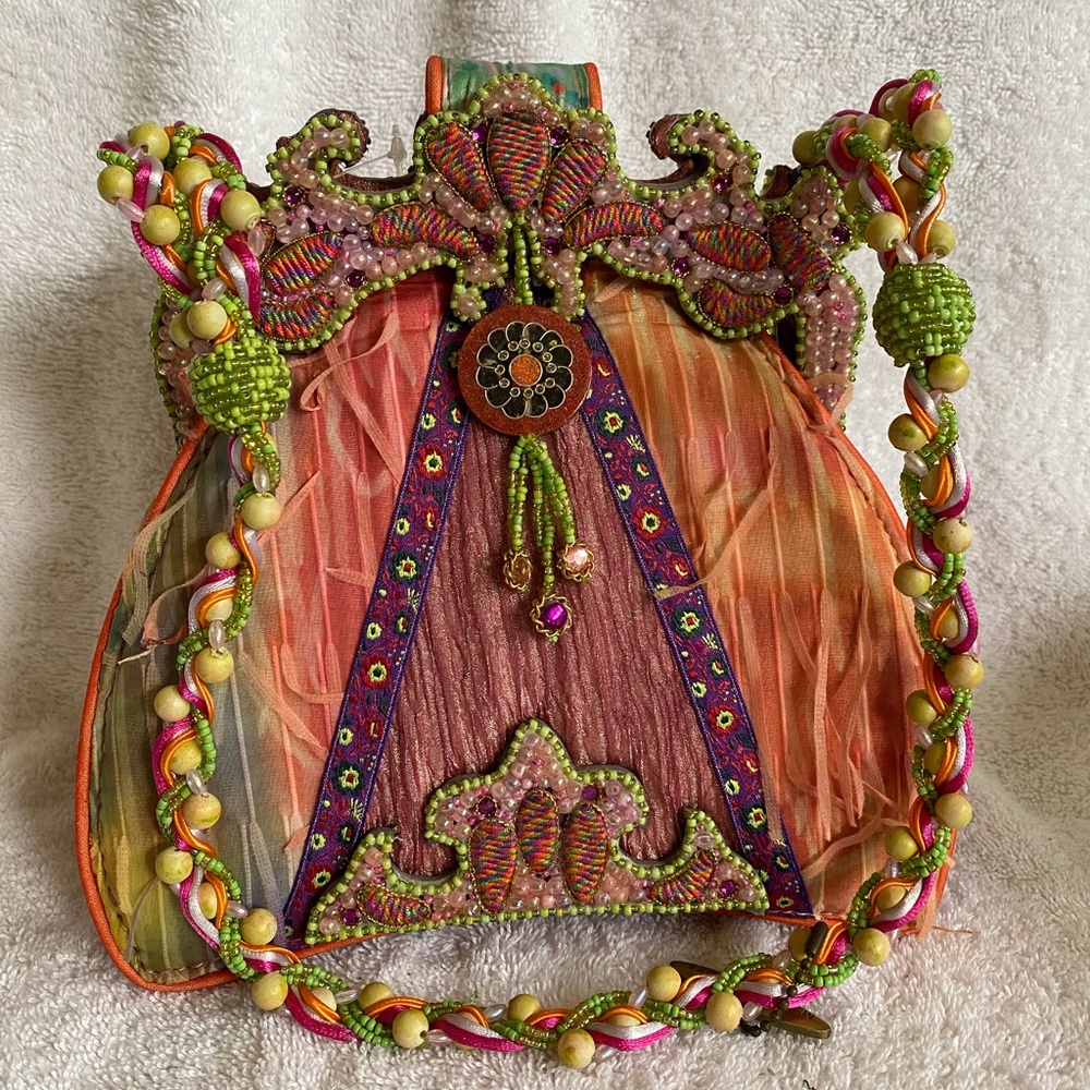 Mary Frances Vintage Purse.  Orange, pink & green